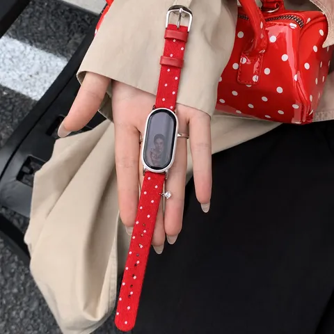 Koreaanse Stijl Polka Dot Gebreide Horlogeband Vervangende Band Zachte Stof Polsband Voor Smartwatch Accessoires