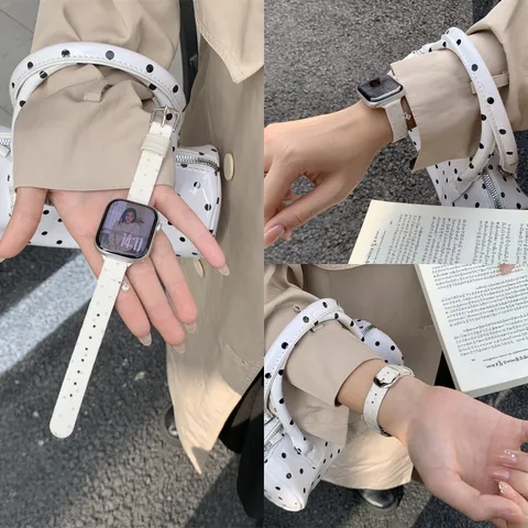 Koreaanse Stijl Polka Dot Gebreide Smartwatch Band Zachte Stof Vervangende Band Voor Accessoires