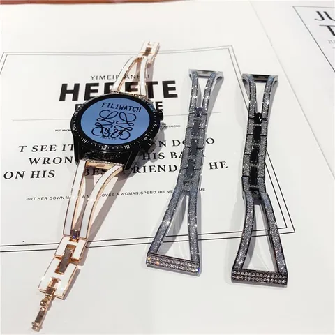 Cinturino per Smartwatch in Acciaio Inossidabile Moda Donna Glitter Epossidico Cinturino di Ricambio per Versa Huawei Watch Gioielli