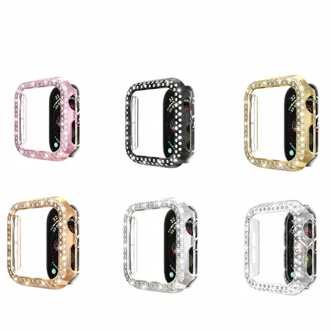 Dubbele Rij Strass Gegalvaniseerde PC Beschermhoes Voor Smartwatch Harde Bumper Shell Luxe Horloge Cover