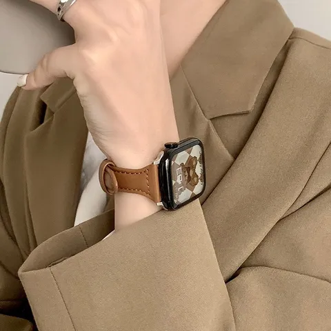 Slim Leather Smartwatch Band Compatible With Apple Watch Luxury Replacement Wrist Strap Fashion Watch Accessories
