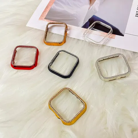 Strass Vergulde Beschermhoes Voor Smartwatch Bumper Cover Harde PC Frame Diamant Horloge Shell