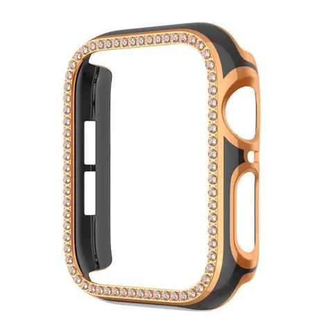 Compatible With Smartwatch Case PC Rhinestone Electroplated Two Tone Hollow Protective Bumper Frame For Women Men