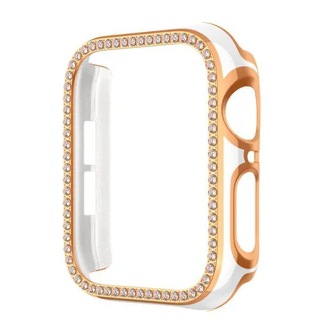 Compatible With Smartwatch Case PC Rhinestone Electroplated Two Tone Hollow Protective Bumper Frame For Women Men