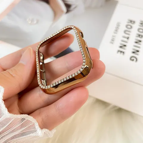 Strass Vergulde Beschermhoes Voor Smartwatch Bumper Cover Harde PC Frame Diamant Horloge Shell