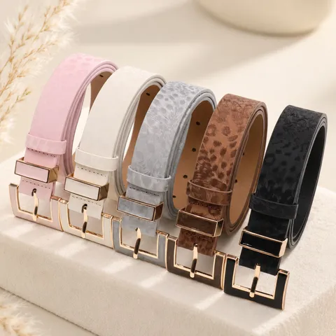Women's Chic Leopard Print PU Leather Belt With Alloy Square Pin Buckle Vintage Fashionable Waist Belt For Jeans Daily Accessories