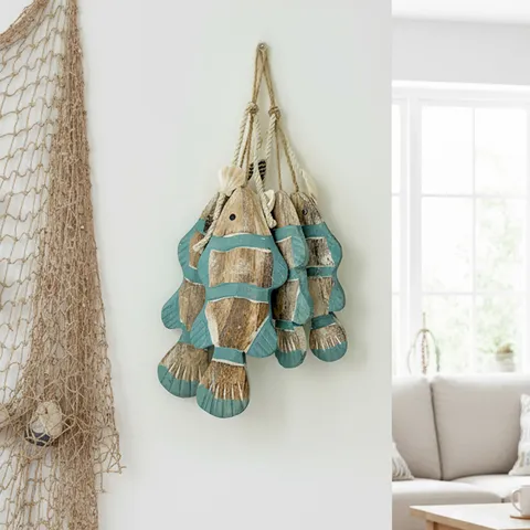 Decorazione da Parete Appesa con Corda di Pesce in Legno Mediterraneo Ornato Costiero Invecchiato Per Soggiorno Sala da Pranzo Caffè