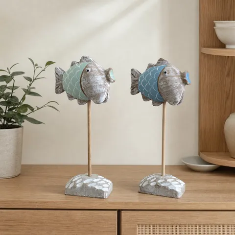 Ornamento da Scrivania Pesce in Legno Retro Stile Mediterraneo Invecchiato Decorazione da Tavola Casa Camera Salotto Artigianato
