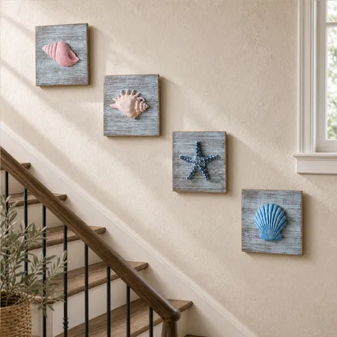 Stile Mediterraneo Stella Marina Legno Conchiglia Appeso a Parete Decorazione Resina Arte Marina Placca Per Casa Soggiorno