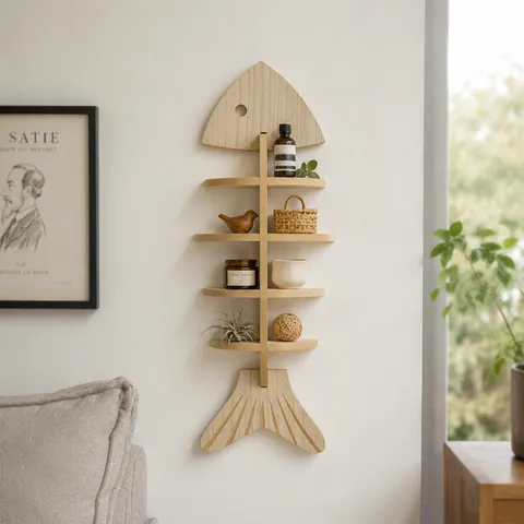 Scaffale a Parete in Legno Vintage a Forma di Spina di Pesce Retro Multistrato Organizzatore di Decorazioni per la Casa