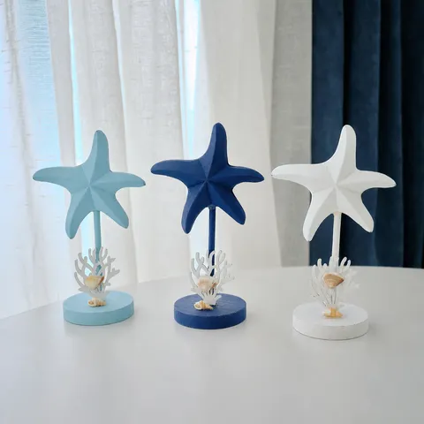 Stile Mediterraneo Stella Marina in Legno Ornamento da Tavolo Tema Oceano Decorazione Scrivania