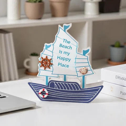 Ornamento da Tavola Modello Barca a Vela in Legno Mediterraneo Decorazione Oceano Nautico Con Ancora Stella Marina Timone