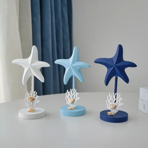 Stile Mediterraneo Stella Marina in Legno Ornamento da Tavolo Tema Oceano Decorazione Scrivania