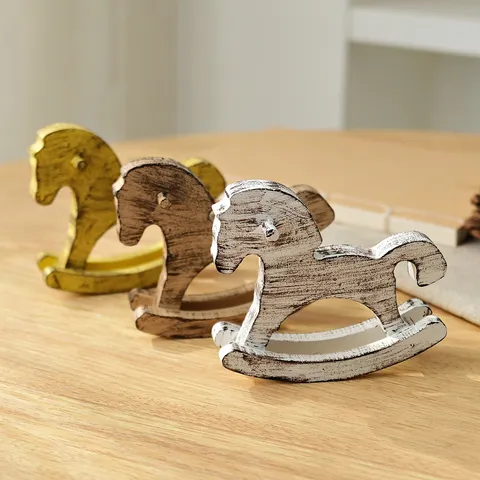 Cavallo a Dondolo in Legno Dipinto Creativo Ornamento da Tavolo Retro Mini Modello di Cavallo in Legno Decorazione per Ufficio a Casa Regalo