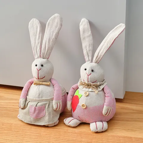 European Cute Strap Rabbit Doorstop Cotton Linen Fabric Stuffed Doll Easter Gift Home Decorative Wedge