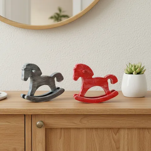 Cavallo a Dondolo in Legno Dipinto Creativo Ornamento da Tavolo Retro Mini Modello di Cavallo in Legno Decorazione per Ufficio a Casa Regalo