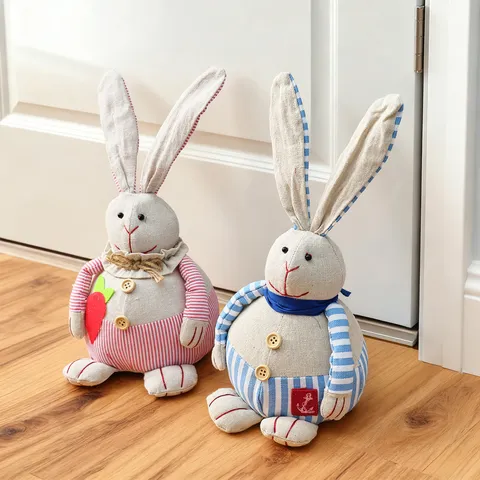 European Cute Strap Rabbit Doorstop Cotton Linen Fabric Stuffed Doll Easter Gift Home Decorative Wedge