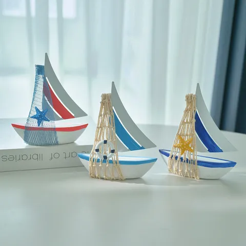 Modello di Barca a Vela in Legno Mediterraneo Ornamento da Tavolo Artigianato in Ferro Fatto a Mano Stile Nautico Decorazione Casa Ufficio
