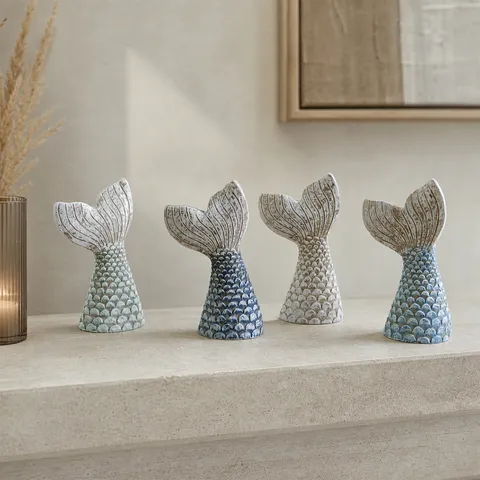 Stile Mediterraneo Statuetta in Resina Coda di Sirena Stile Oceano Ornamenti da Scrivania Retro Invecchiato Arredamento Soggiorno Scultura