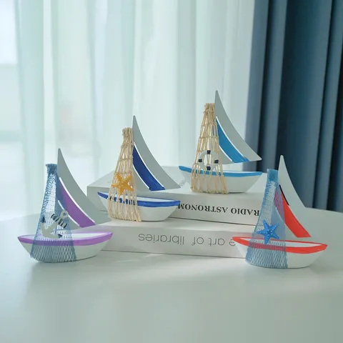 Modello di Barca a Vela in Legno Mediterraneo Ornamento da Tavolo Artigianato in Ferro Fatto a Mano Stile Nautico Decorazione Casa Ufficio