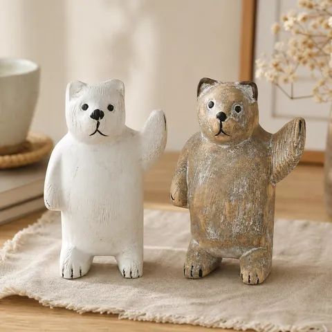 Figurina di Orso in Legno Massello Nordico Retro Intagliato a Mano Wabi-Sabi Soprammobile da Scrivania Artigianato per la Casa