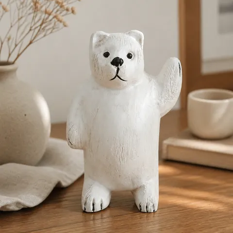 Figurina di Orso in Legno Massello Nordico Retro Intagliato a Mano Wabi-Sabi Soprammobile da Scrivania Artigianato per la Casa