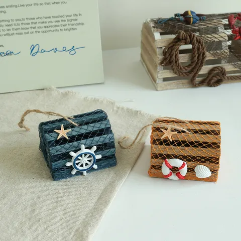 Adornos de Jaula de Camarones y Cangrejos de Caja de Madera de Estilo Mediterráneo Elementos Marinos Náuticos Decoración de Escritorio Accesorios de Fotografía