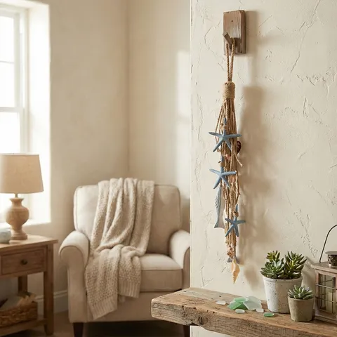 Mediterranean Style Hemp Rope Starfish Shell Wall Hanging Home Living Room Restaurant Background Wall Decor Pendant