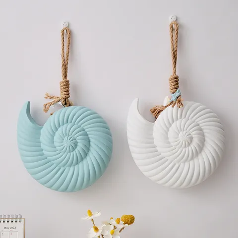 Stile Mediterraneo Legno Conchiglia Cavalluccio Marino Parete Appendere Decorazione Tema Nautico Blu Bianco Ornamento Casa