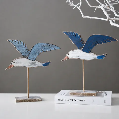 Stile Mediterraneo Retro Legno Uccello Marino Ornamento Gabbiano Scrivania Decorazione Tavolo Casa Soggiorno Arte Figura Regalo