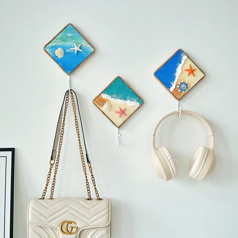 Mediterranean Style Painted Wall Hook Creative Resin Wood Decorative Wall Hanger For Entryway Home Decor