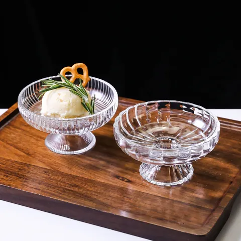Transparent Glass Ice Cream Cup High Foot Smoothie Bowl Dessert Dish Modern Minimalist Glassware Tableware Drinkware