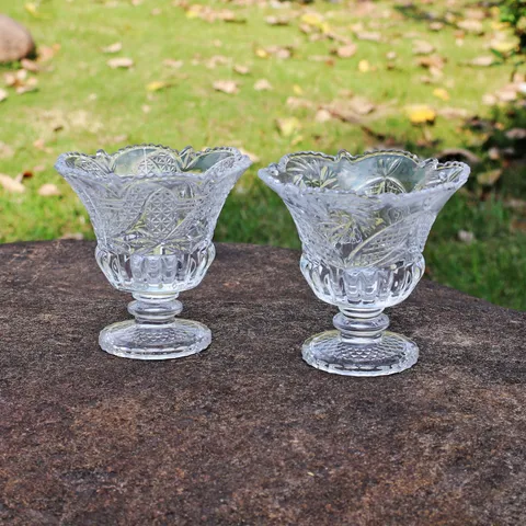 Transparent High Foot Glass Sundae Cup Classical Flower Mouth Embossed Ice Cream Dessert Milkshake Cup Home Drinkware