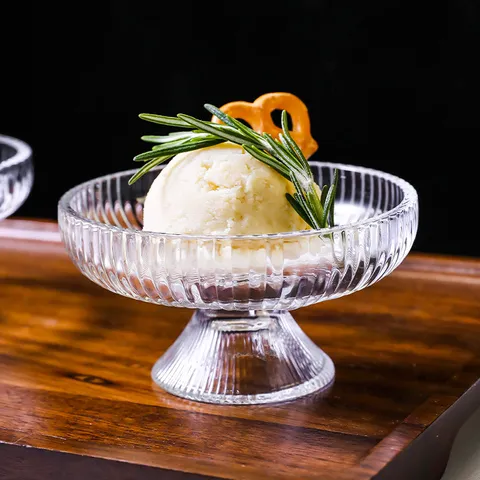 Transparent Glass Ice Cream Cup High Foot Smoothie Bowl Dessert Dish Modern Minimalist Glassware Tableware Drinkware