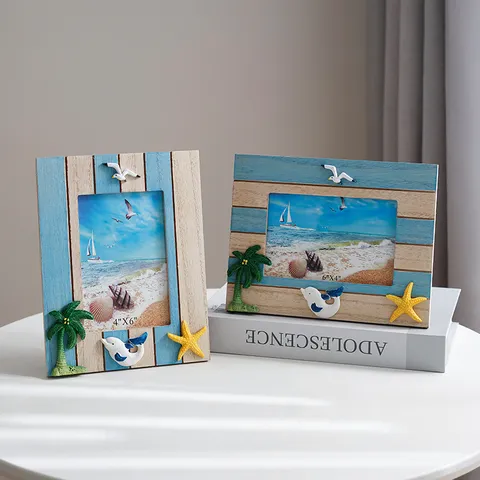 Cornice per Foto in Legno Mediterraneo Decorazione da Tavolo Barca a Vela Blu Ancora Cornice Marina per la Decorazione della Casa