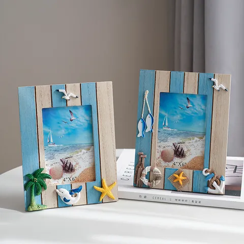 Cornice per Foto in Legno Mediterraneo Decorazione da Tavolo Barca a Vela Blu Ancora Cornice Marina per la Decorazione della Casa