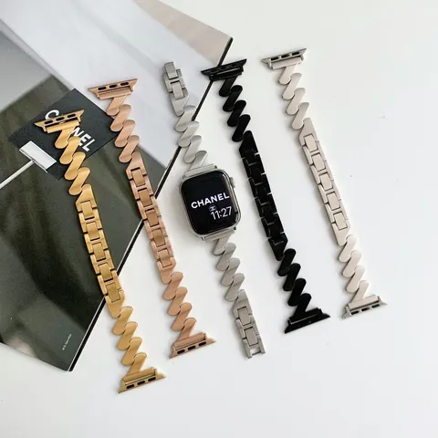 Wellenförmiges Metall Edelstahl Uhrenarmband Für Apple Watch Luxus Kette Ersatzarmband Damen Schmuck