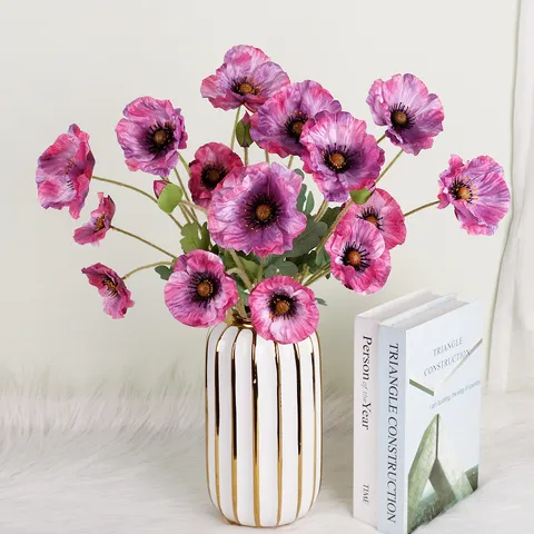 Artificial Poppy Flower Silk Cloth Long Branch Simulation Fake Flower For Home Living Room Wedding Party Decoration