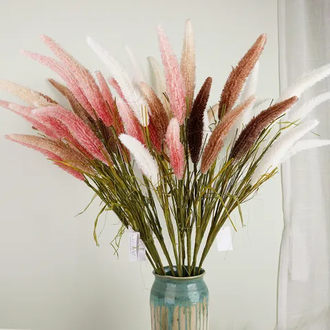 Fleur de Roseau Artificielle 3 Têtes Sétaire PE Soie Plante Artificielle Déco Pour Maison Salon Moderne Style Naturel Paysagement