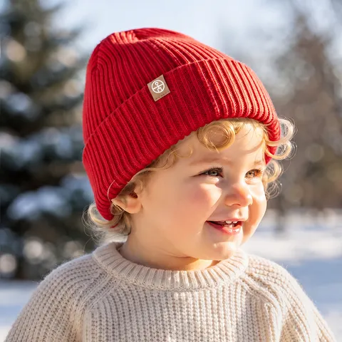 Bonnet en Tricot Bébé Hiver Épais Doublé Polaire Chaud Bonnet à Côtes pour Nourrisson Extérieur Garçons Filles