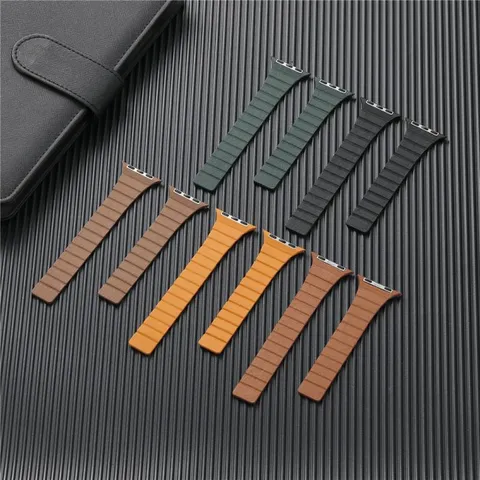 Magnetic Leather Loop Strap For Smartwatch Replacement Band Slim Wristband Compatible