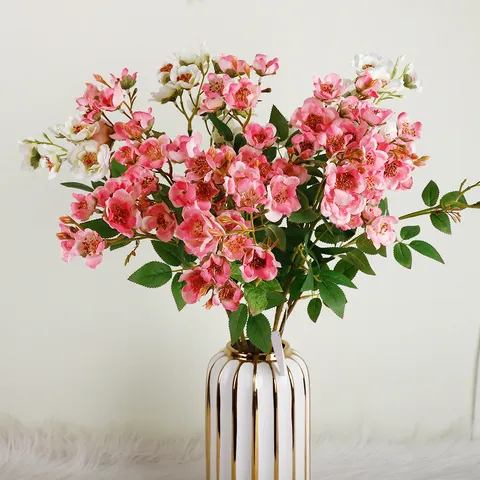 Artificial Silk Rose Flower Branches 4-Forked Fake Flowers Pastoral Style Home Wedding Decoration Floral Arrangement