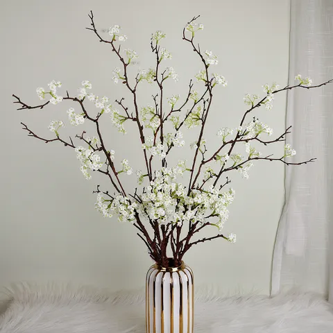 Nordic Style Artificial Snow Willow Branch White Snowball Flower Bouquet Silk Floral Home Room Indoor Decor