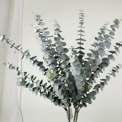 3D Printed 5-Fork Eucalyptus Leaves Artificial Green Plants Fake Branches For Home Room Indoor Hotel Floral Decor Arrangement