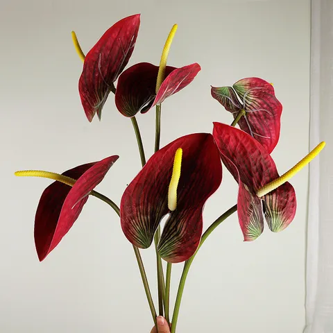 Artificial Anthurium Flower Single Stem PU Real Touch Plant For Home Wedding Party Decoration Photography Props