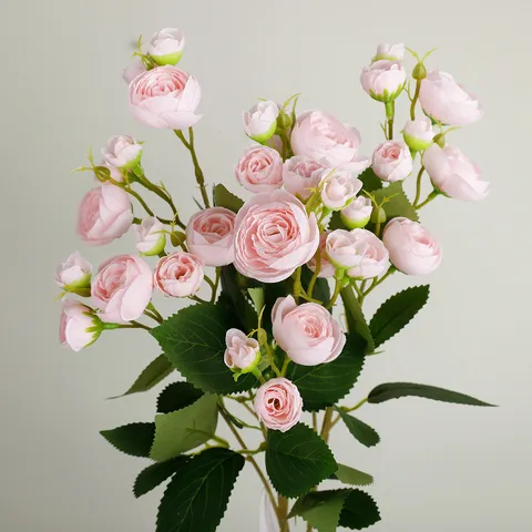 Artificial Camellia Flower Bouquet 12 Heads Small Tea Roses Silk Flowers For Home Wedding Party Hotel Decor Shooting Props