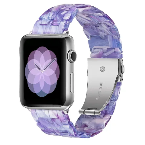 Resin Watch Band For Smart Watch Luxury Marble Pattern Replacement Strap Stainless Steel Folding Clasp Women Jewelry