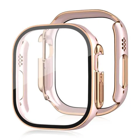 Electroplated Two-Color PC and Tempered Glass Protective Case for Smartwatch Hard Bumper Full Coverage Protector