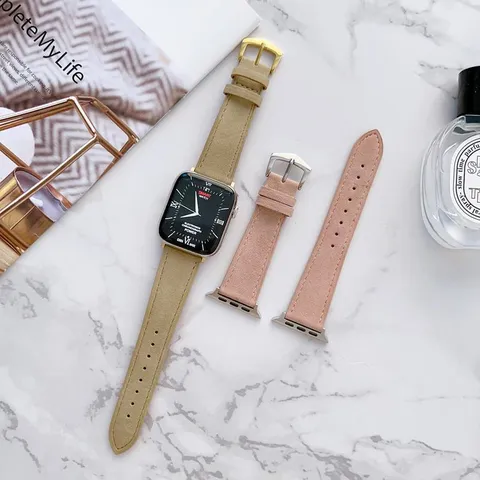 Retro Echt Leder Smartwatch Horlogeband Compatibel Met Apple Watch Ultra Serie Vintage Stijl Vervangende Band