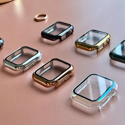Electroplated PC Protective Case With Tempered Glass Screen Protector For Smartwatch Smart Watch Accessories